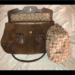 Gently used Coach leather shoulder bag with a matching authentic hat